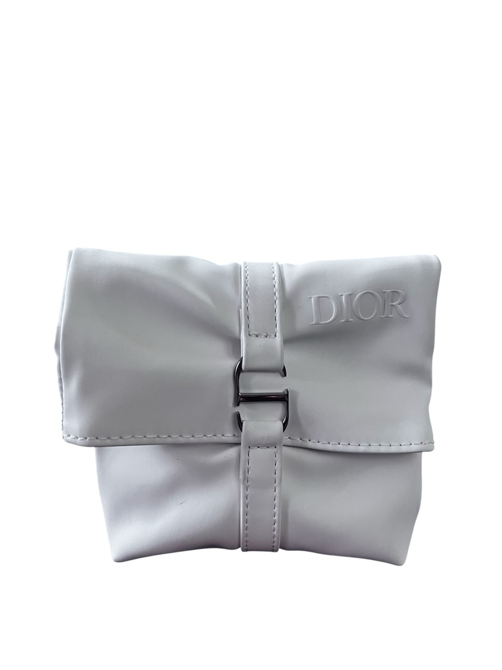 DIOR White Foldover Leather makeup bag